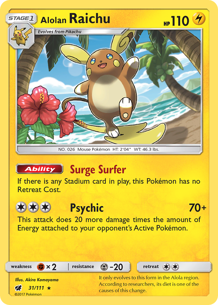 Alolan Raichu 31 Rare Holo card from Crimson Invasion