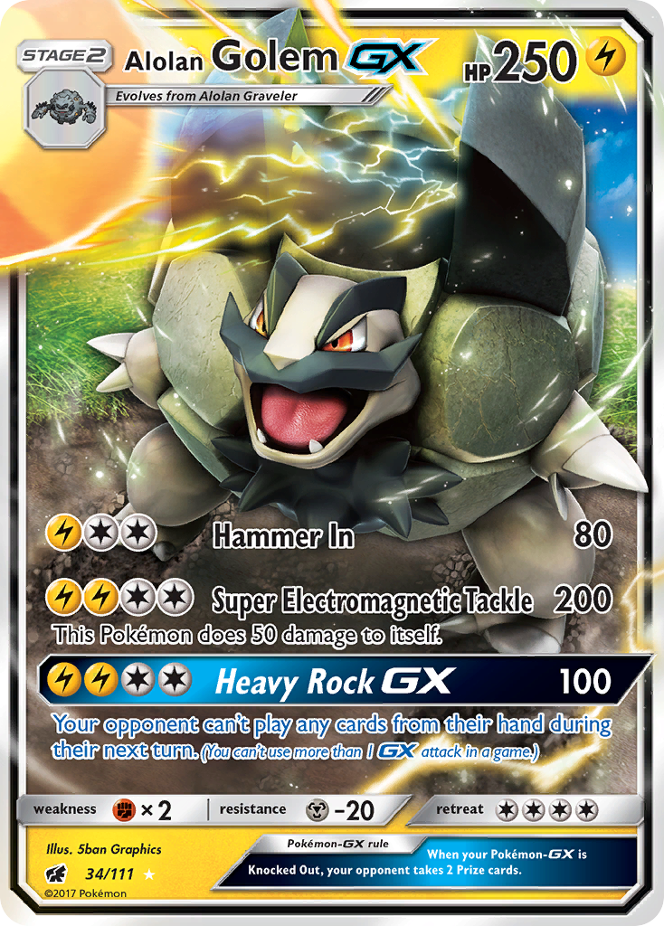 Alolan Golem-GX 34/111 Rare Holo GX card from Crimson Invasion