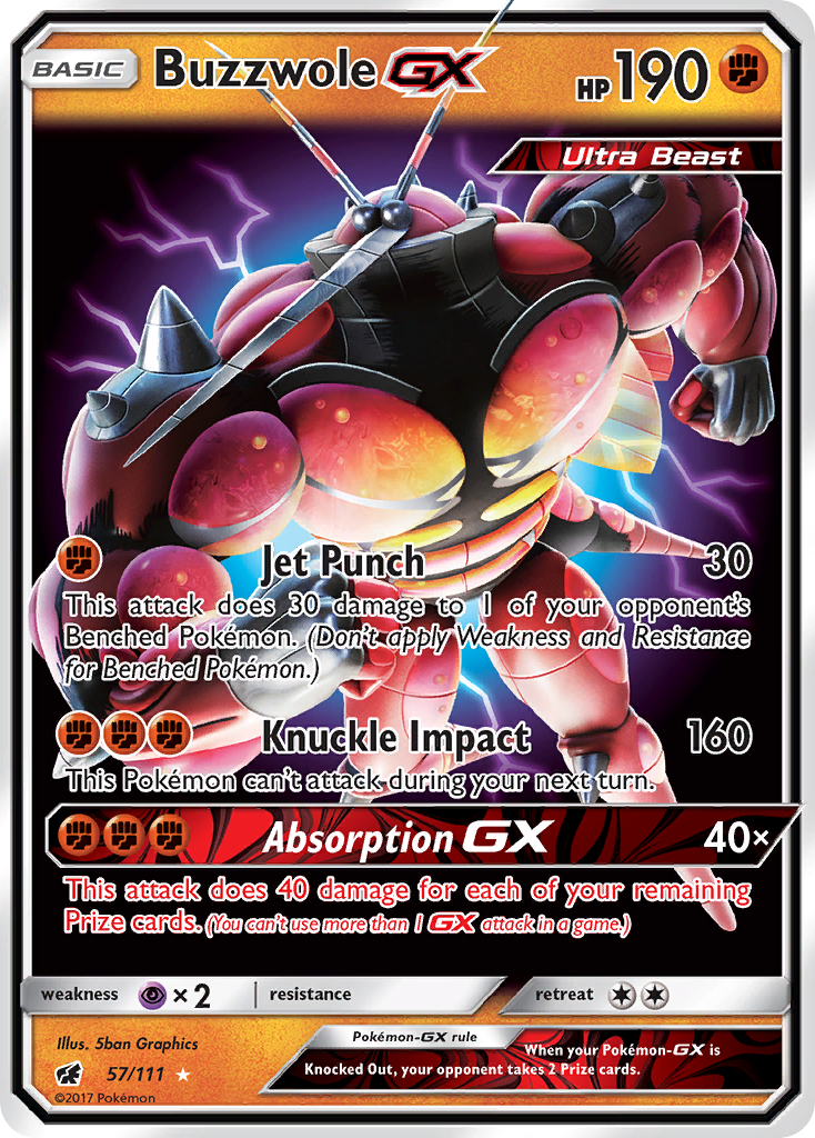 Buzzwole-GX 57/111 Rare Holo GX card from Crimson Invasion