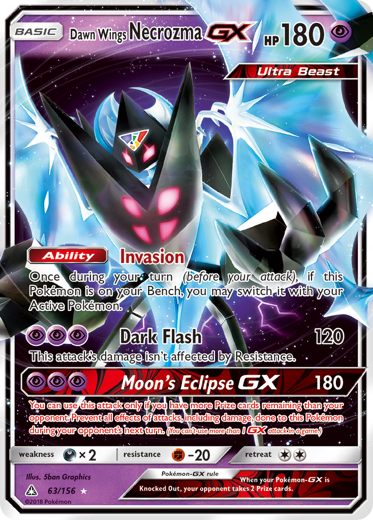 Dawn Wings Necrozma-GX 63/156 Rare Holo GX card from Ultra Prism