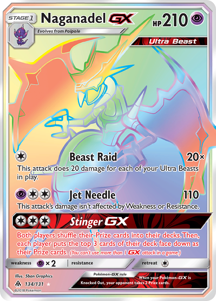 Naganadel-GX 134 Rare Rainbow card from Forbidden Light