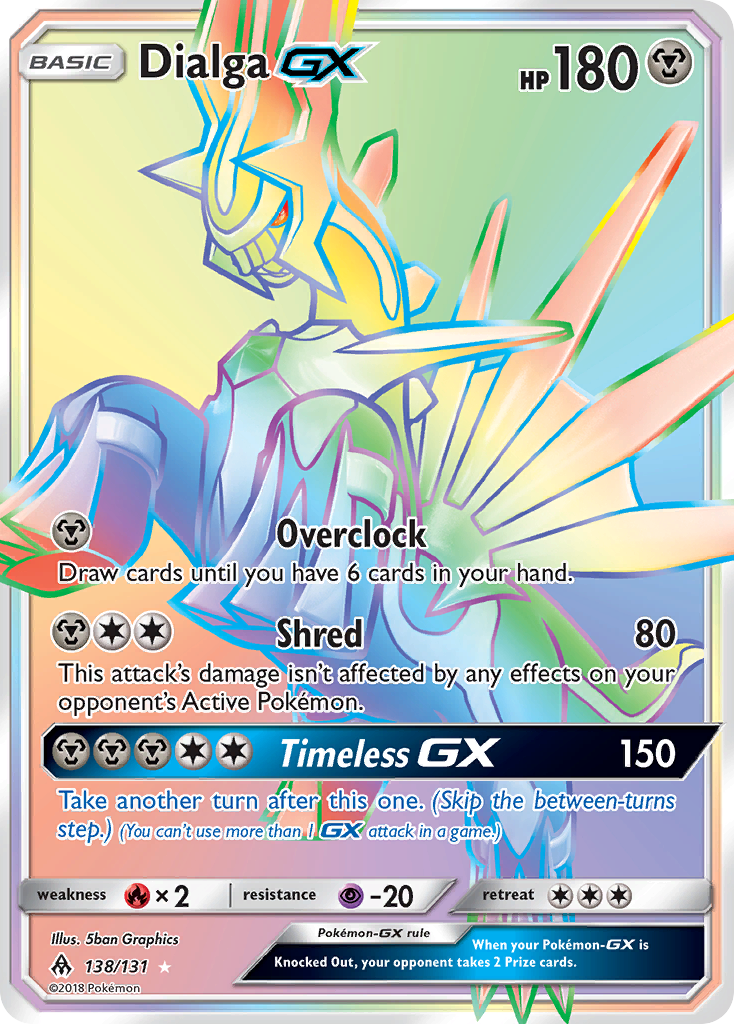 Dialga-GX 138 Rare Rainbow card from Forbidden Light
