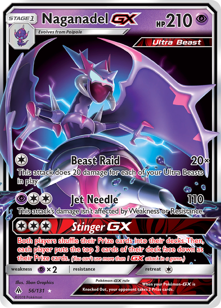 Naganadel-GX 56 Rare Holo GX card from Forbidden Light