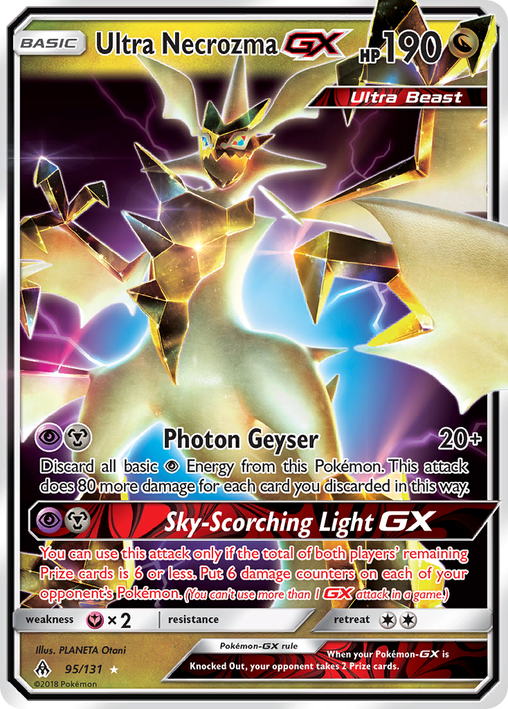 Ultra Necrozma-GX 95/131 Rare Holo GX card from Forbidden Light