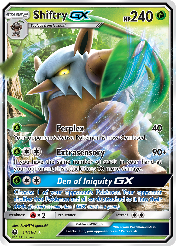 Shiftry-GX 14/168 Rare Holo GX card from Celestial Storm