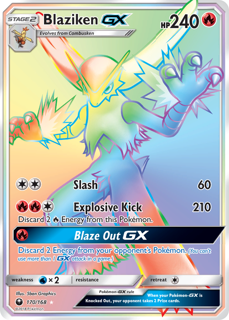 Blaziken-GX 170 Rare Rainbow card from Celestial Storm