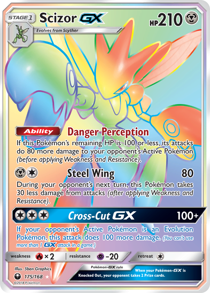 Scizor-GX 175 Rare Rainbow card from Celestial Storm