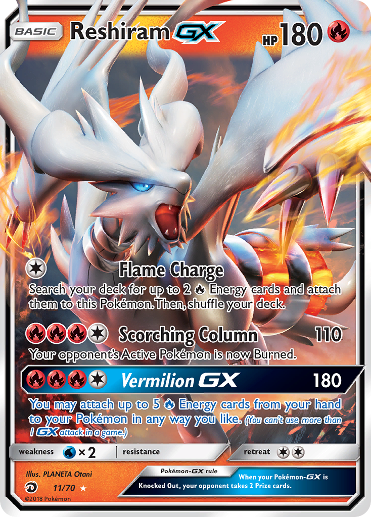 Reshiram-GX 11 Rare Holo GX card from Dragon Majesty