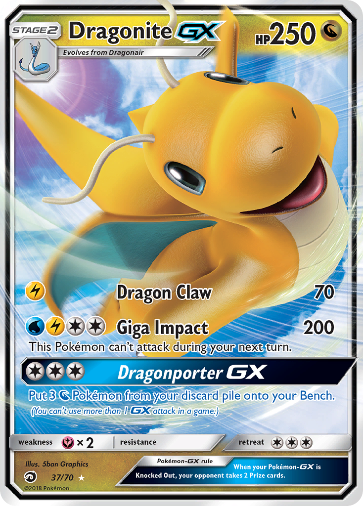 Dragonite-GX 37/70 Rare Holo GX card from Dragon Majesty