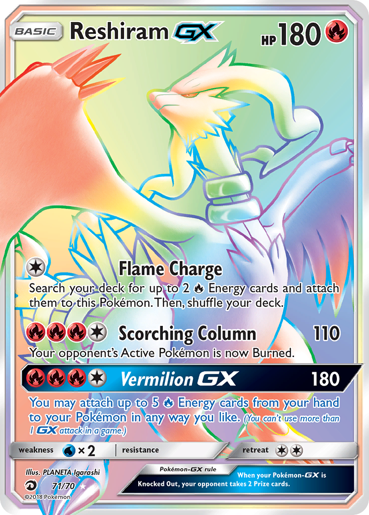 Reshiram-GX 71/70 Rare Rainbow card from Dragon Majesty