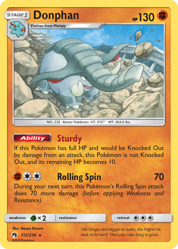 Donphan 112 Rare card from Lost Thunder