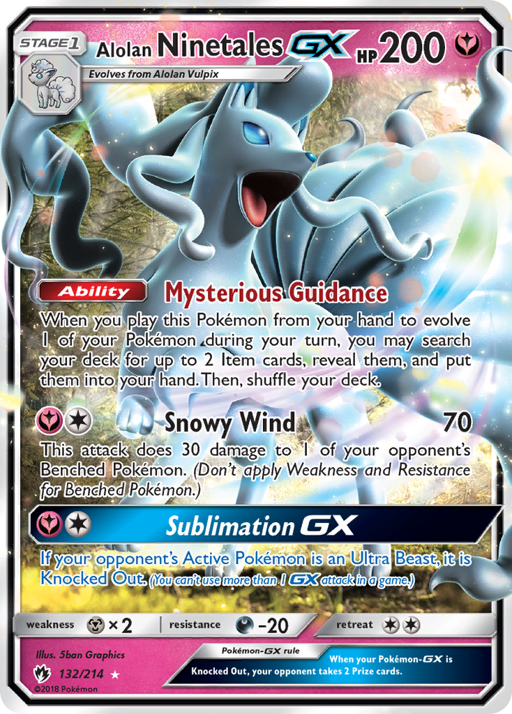 Alolan Ninetales-GX 132 Rare Holo GX card from Lost Thunder