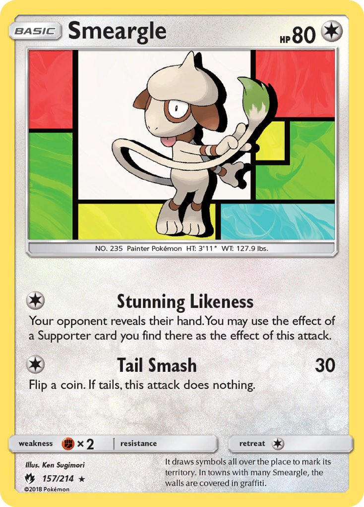 Smeargle 157 Rare card from Lost Thunder