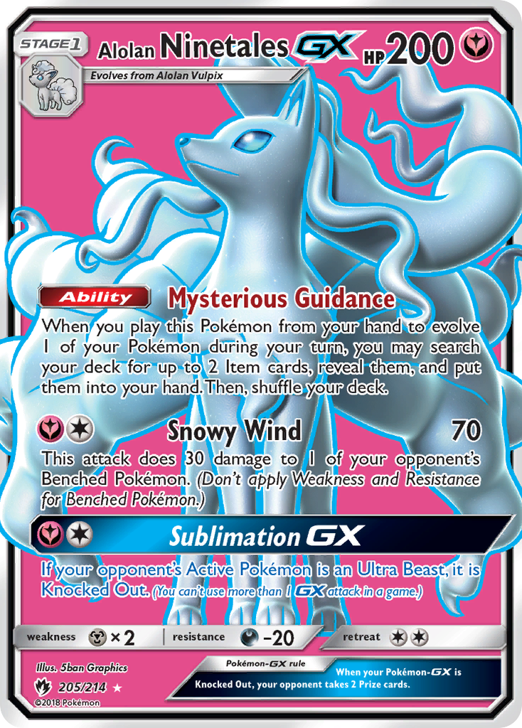 Alolan Ninetales-GX 205 Rare Ultra card from Lost Thunder
