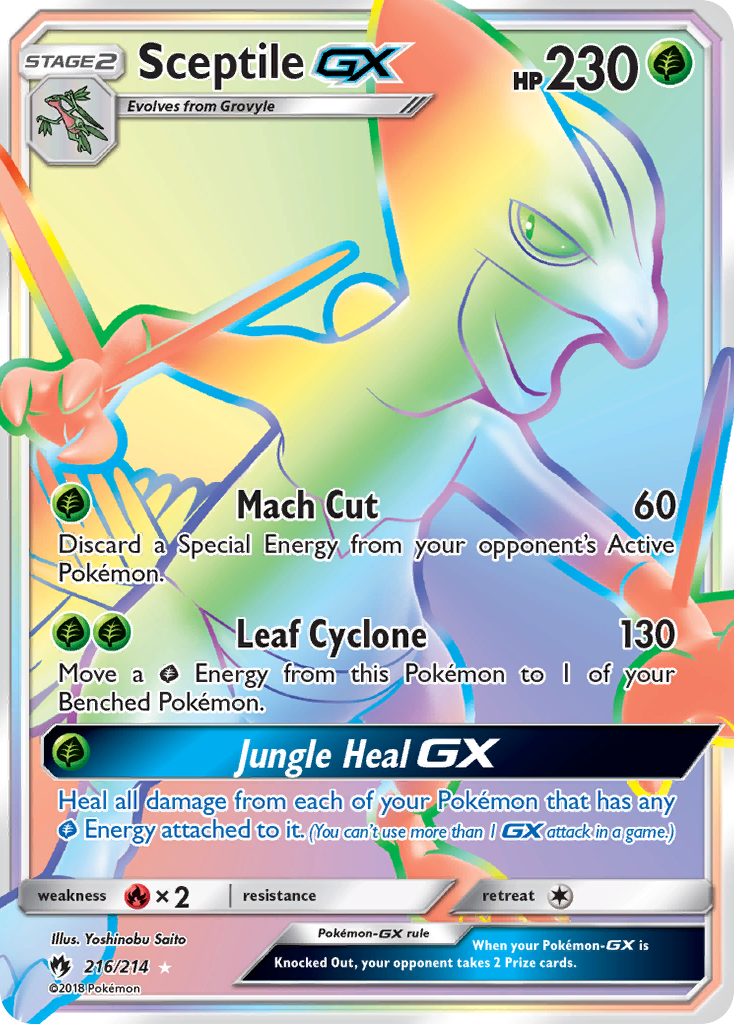 Sceptile-GX 216/214 Rare Rainbow card from Lost Thunder