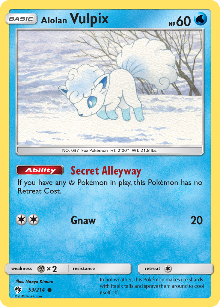 Alolan Vulpix 53 Common card from Lost Thunder