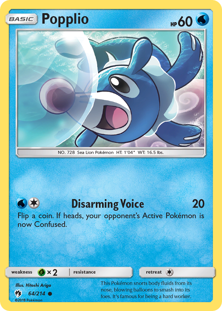Popplio 64 Common card from Lost Thunder