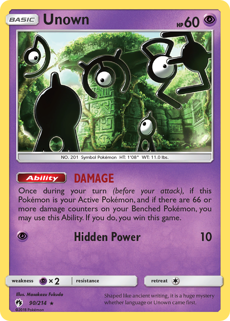 Unown 90 Rare card from Lost Thunder