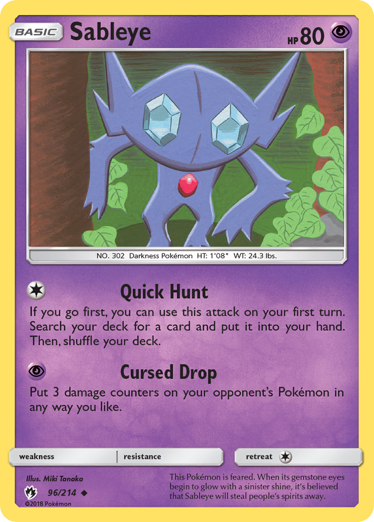 Sableye 96 Uncommon card from Lost Thunder