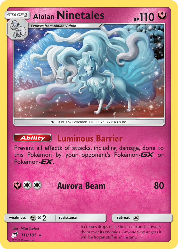 Alolan Ninetales 111 Rare Holo card from Team Up