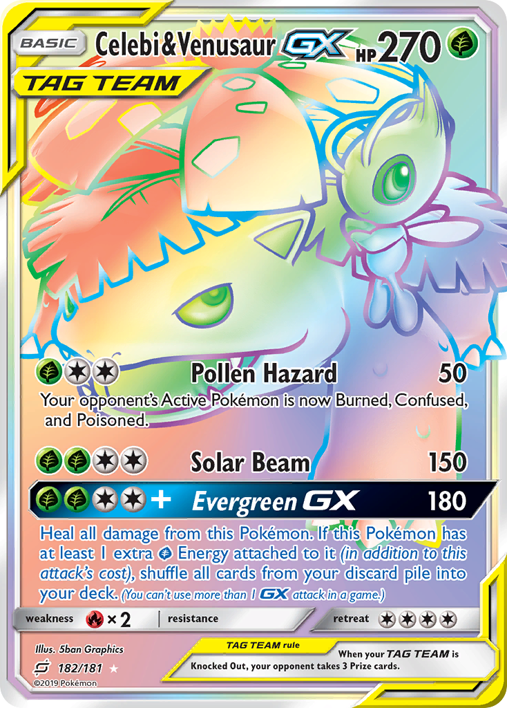 Celebi & Venusaur-GX 182 Rare Rainbow card from Team Up