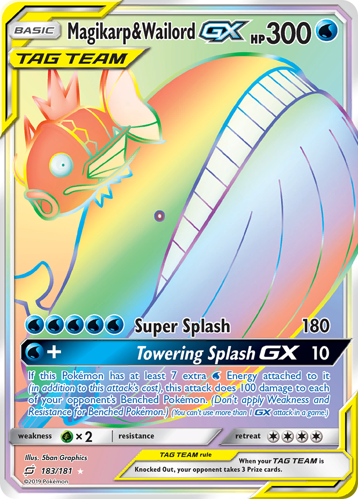 Magikarp & Wailord-GX 183 Rare Rainbow card from Team Up