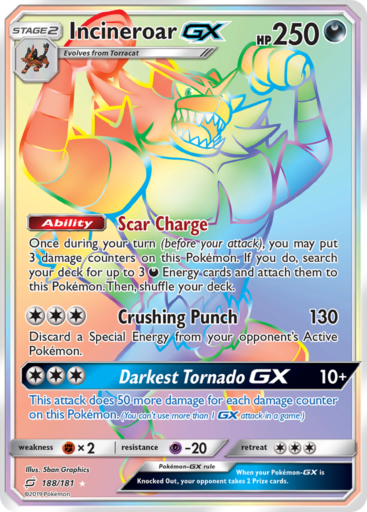 Incineroar-GX 188 Rare Rainbow card from Team Up