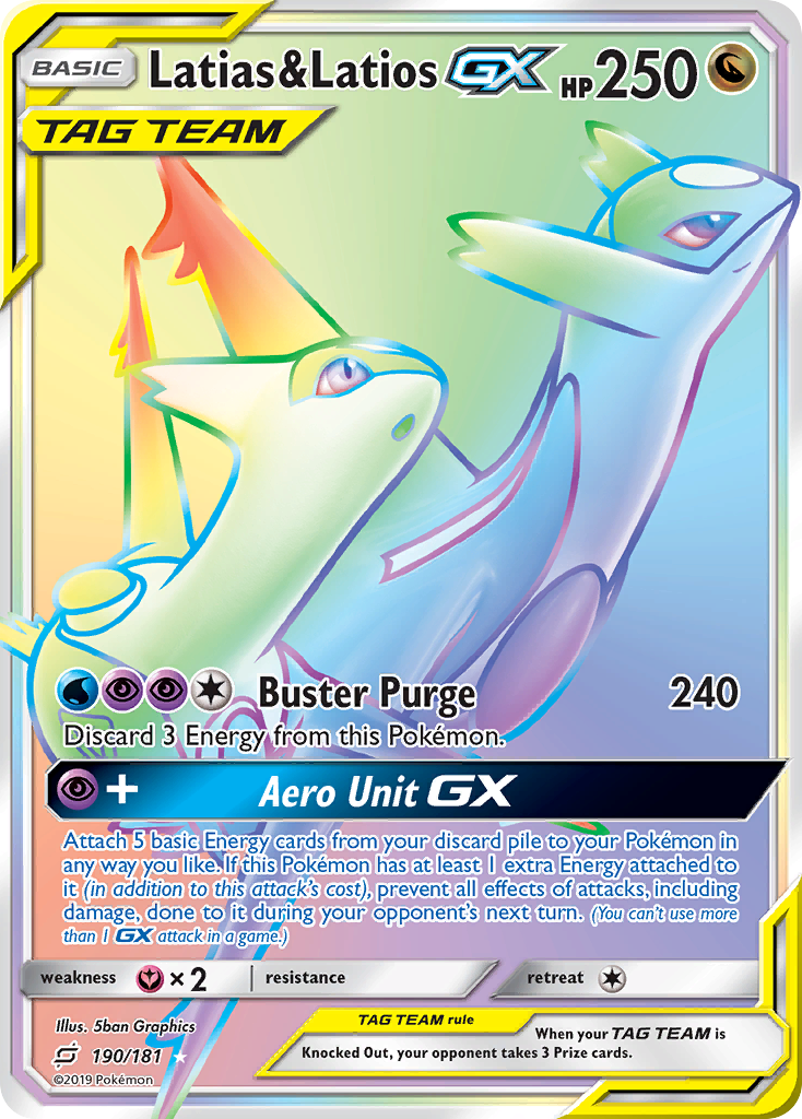 Latias & Latios-GX 190 Rare Rainbow card from Team Up
