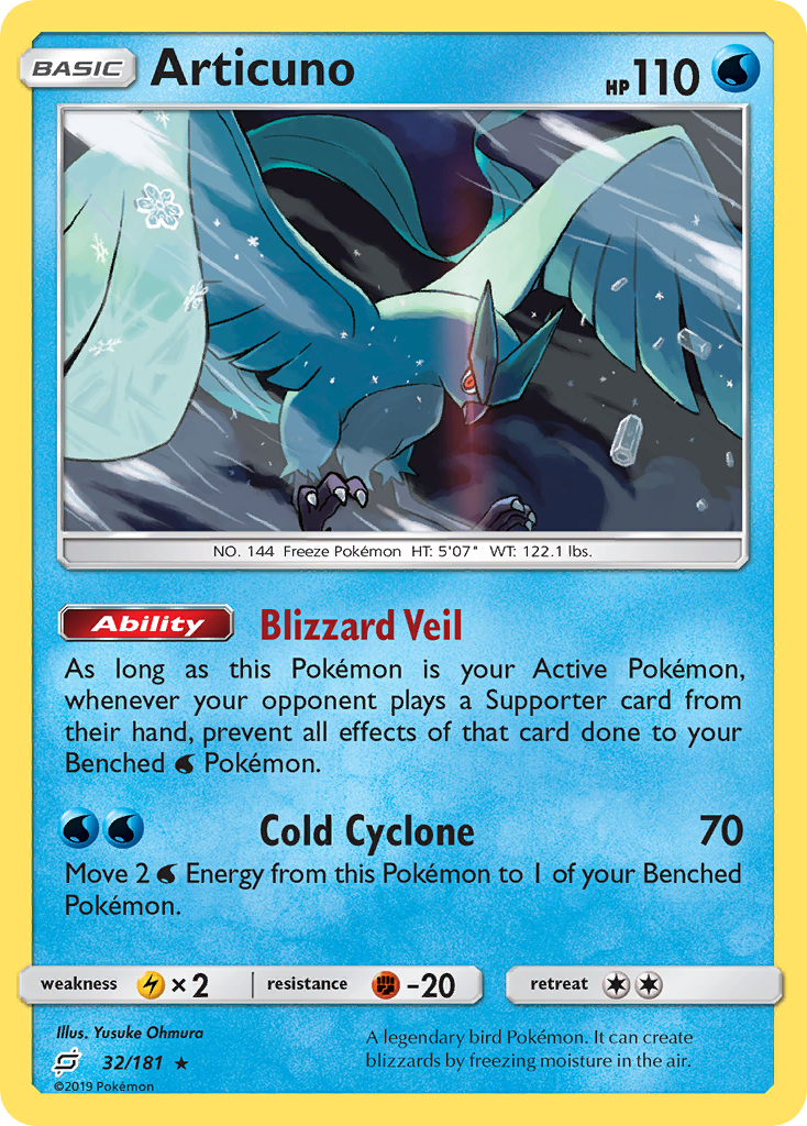 Articuno 32 Rare Holo card from Team Up