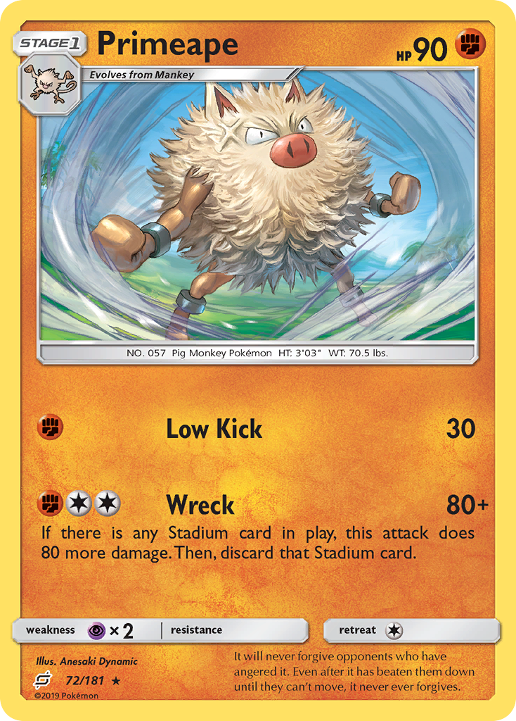 Primeape 72 Rare card from Team Up