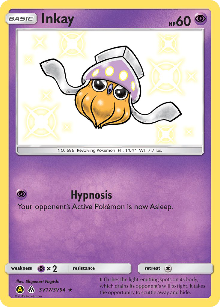 Inkay SV17/94 Rare Shiny card from Hidden Fates Shiny Vault