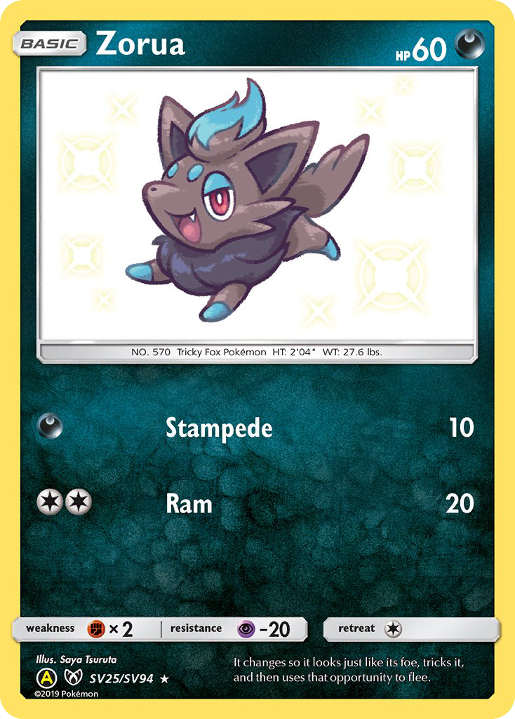 Zorua SV25 Rare Shiny card from Hidden Fates Shiny Vault