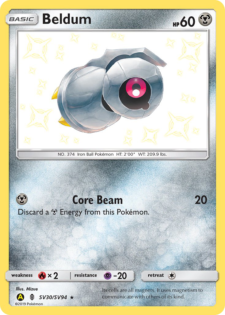 Beldum SV30 Rare Shiny card from Hidden Fates Shiny Vault