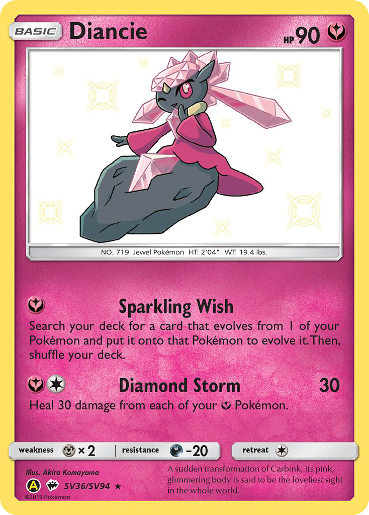 Diancie SV36 Rare Shiny card from Hidden Fates Shiny Vault