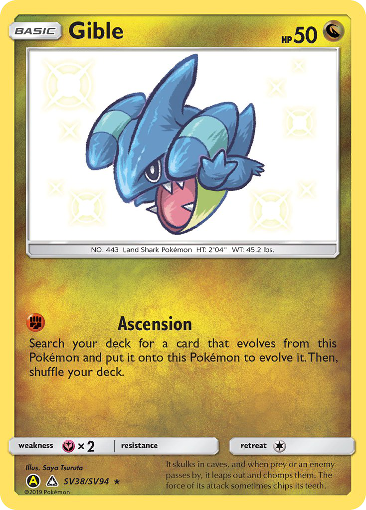 Gible SV38 Rare Shiny card from Hidden Fates Shiny Vault