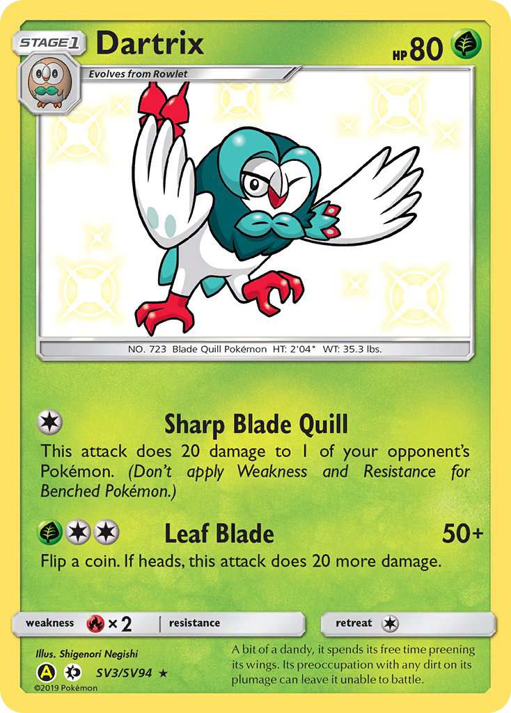 Dartrix SV3 Rare Shiny card from Hidden Fates Shiny Vault