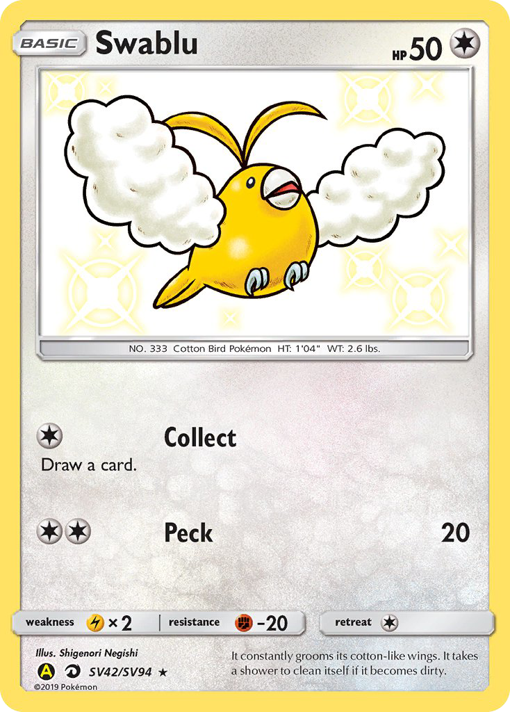 Swablu SV42 Rare Shiny card from Hidden Fates Shiny Vault