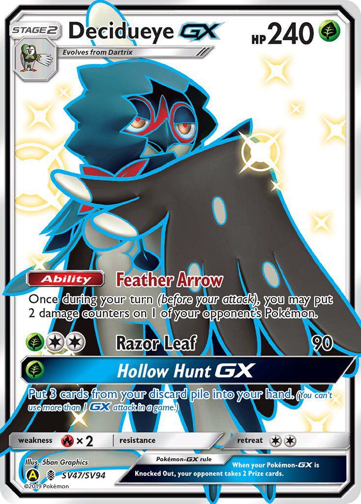 Decidueye-GX SV47 Rare Shiny GX card from Hidden Fates Shiny Vault