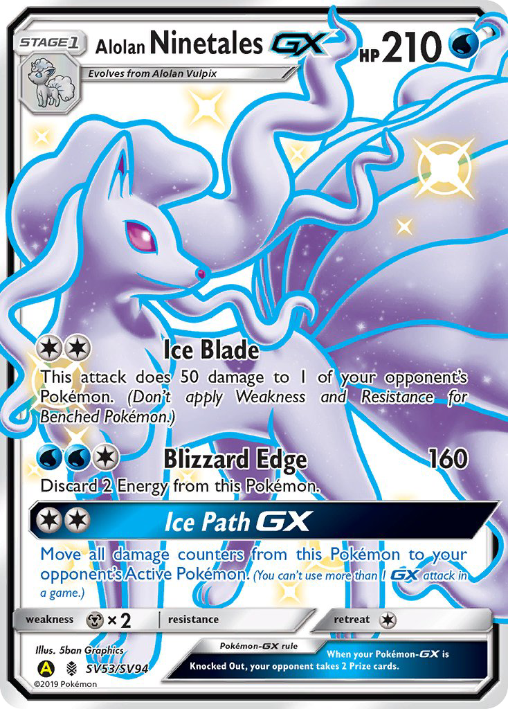 Alolan Ninetales-GX SV53 Rare Shiny GX card from Hidden Fates Shiny Vault