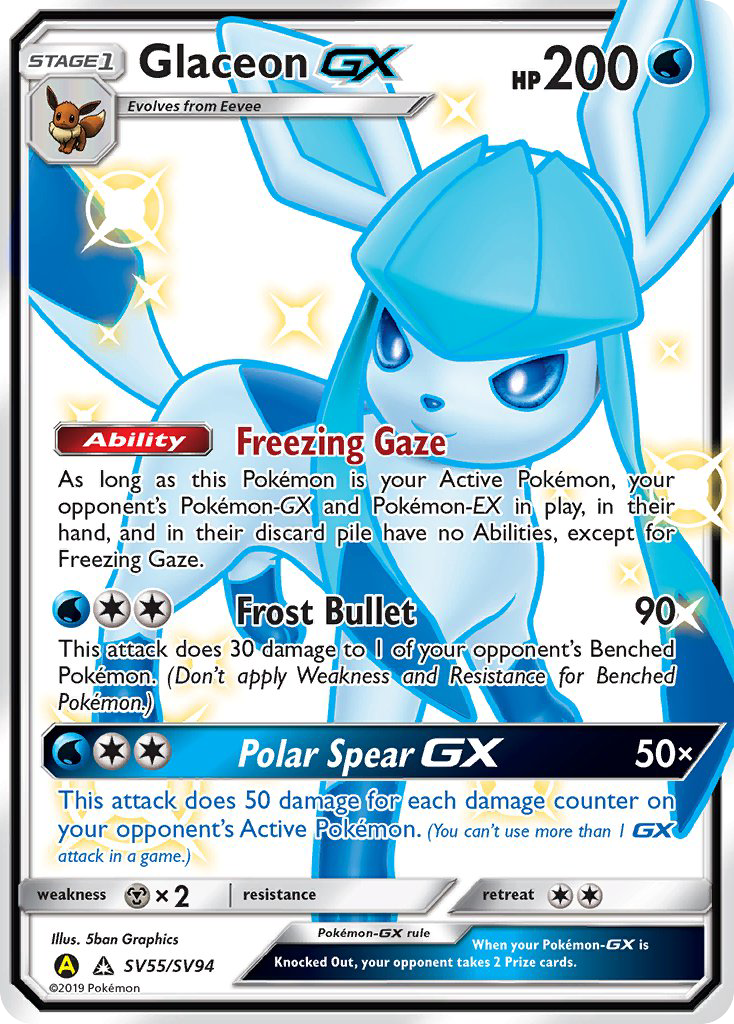 Glaceon-GX SV55 Rare Shiny GX card from Hidden Fates Shiny Vault