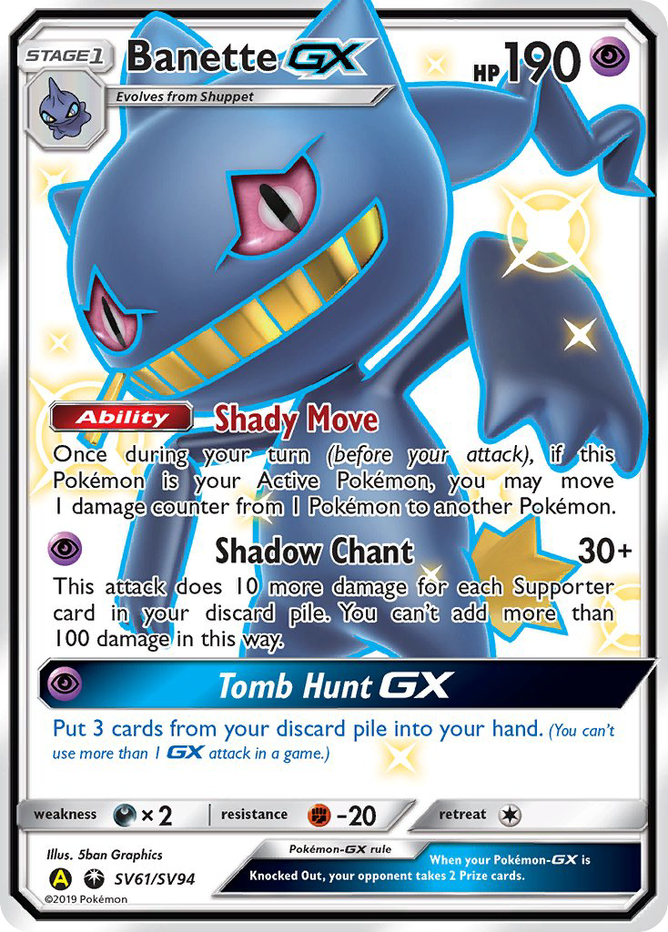 Banette-GX SV61 Rare Shiny GX card from Hidden Fates Shiny Vault