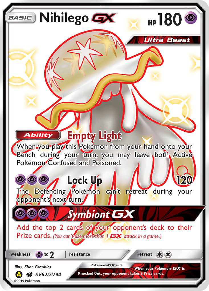 Nihilego-GX SV62 Rare Shiny GX card from Hidden Fates Shiny Vault