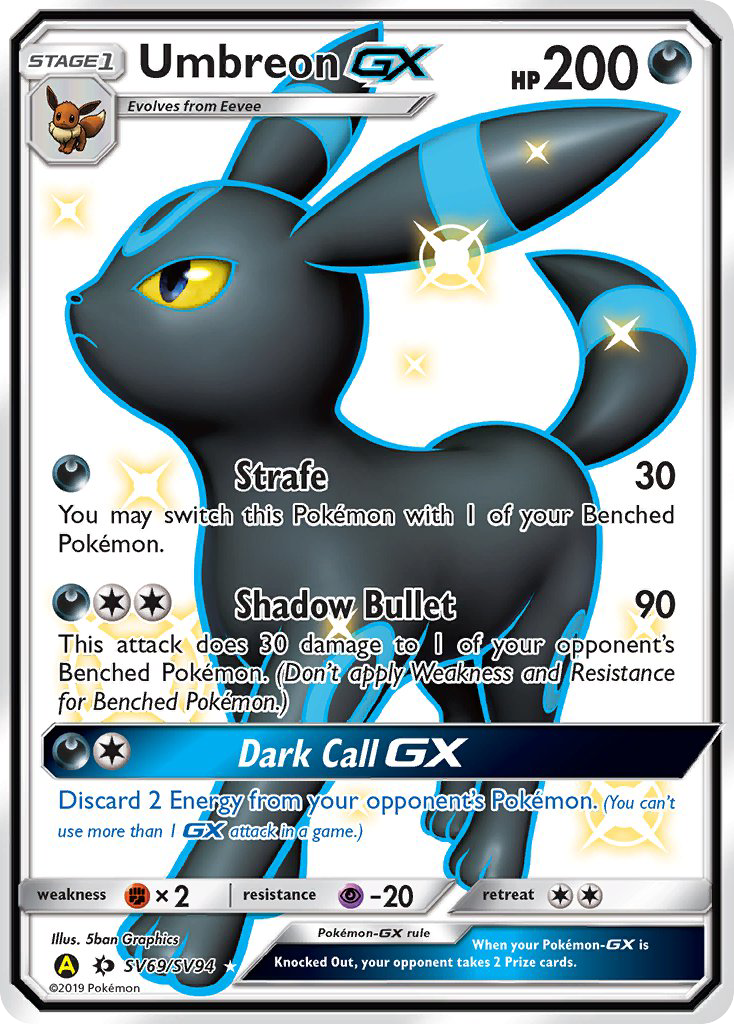 Umbreon-GX SV69/94 Rare Shiny GX card from Hidden Fates Shiny Vault