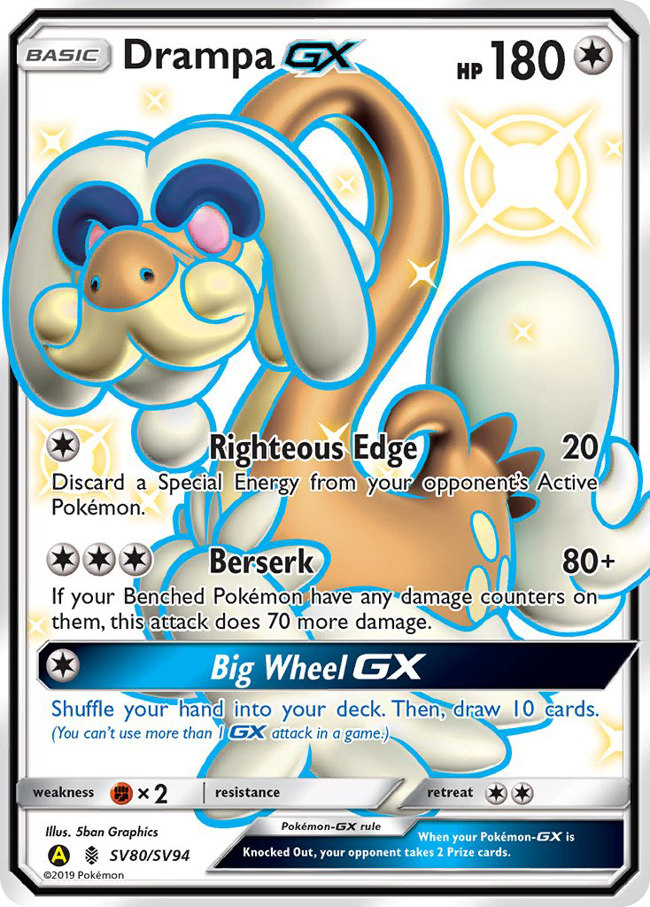Drampa-GX SV80 Rare Shiny GX card from Hidden Fates Shiny Vault