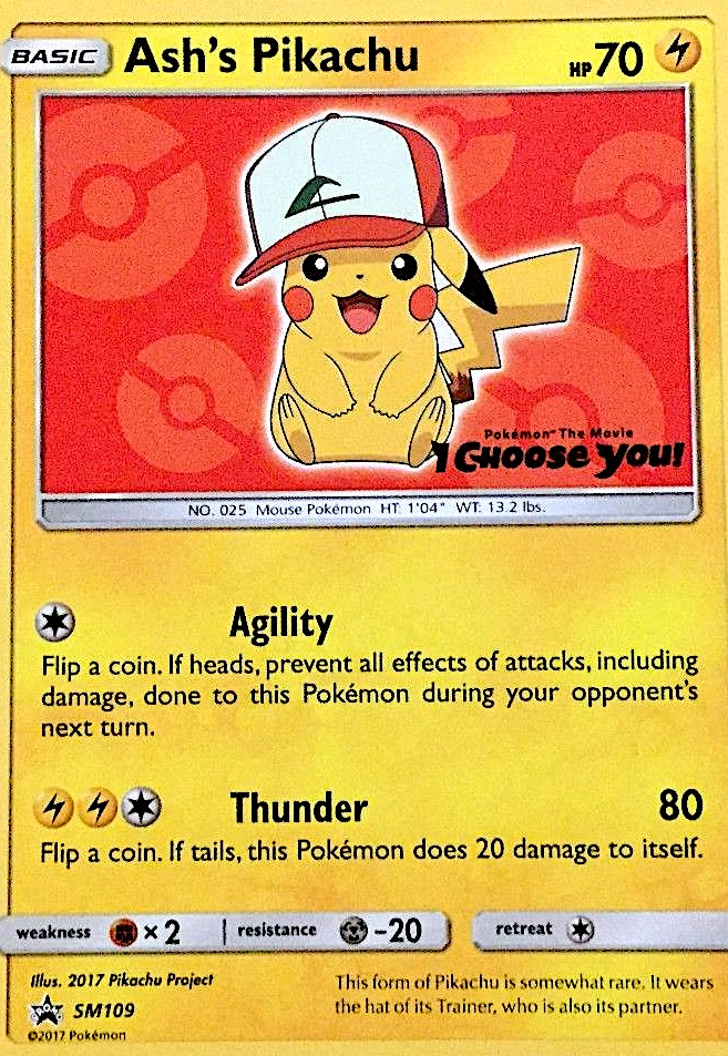 Ash's Pikachu SM109 Promo card from SM Black Star Promos