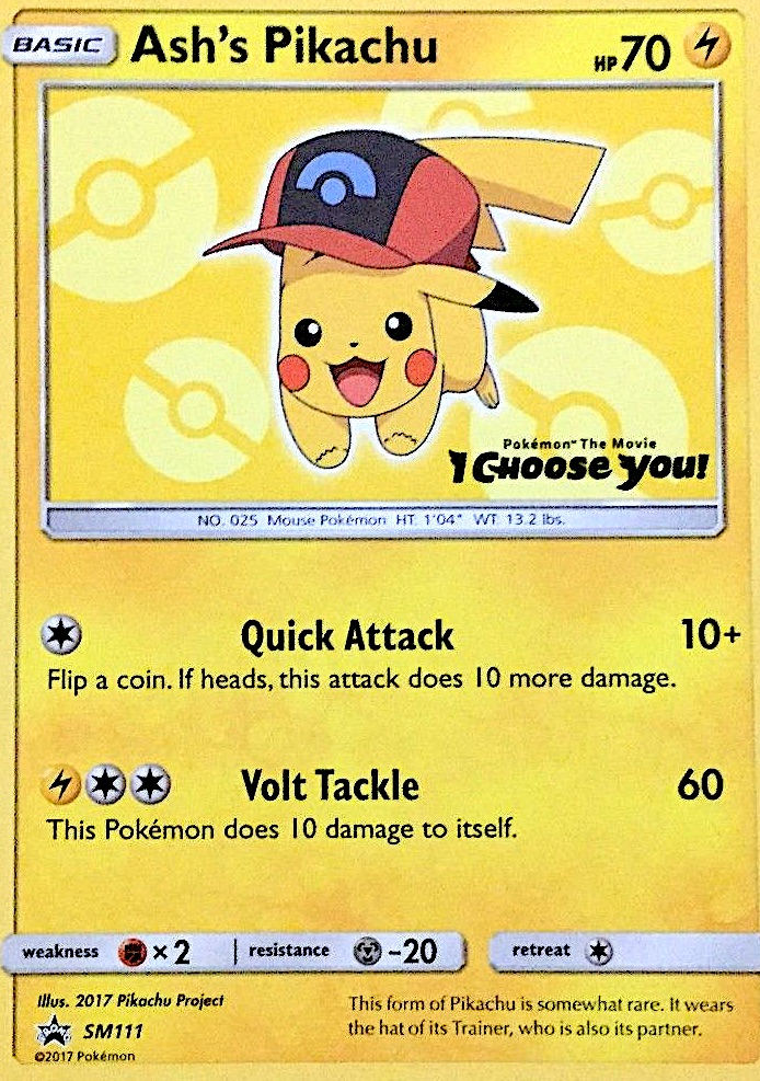 Ash's Pikachu SM111 Promo card from SM Black Star Promos