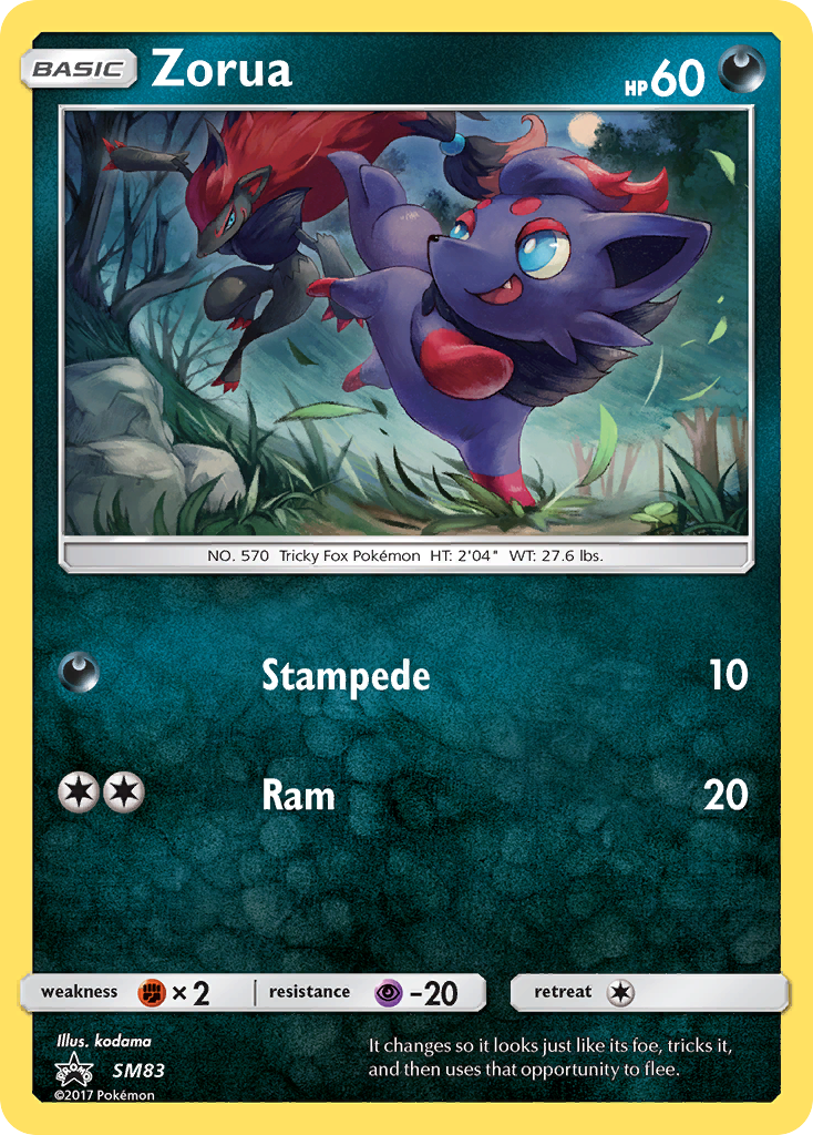 Zorua SM83 Promo card from SM Black Star Promos