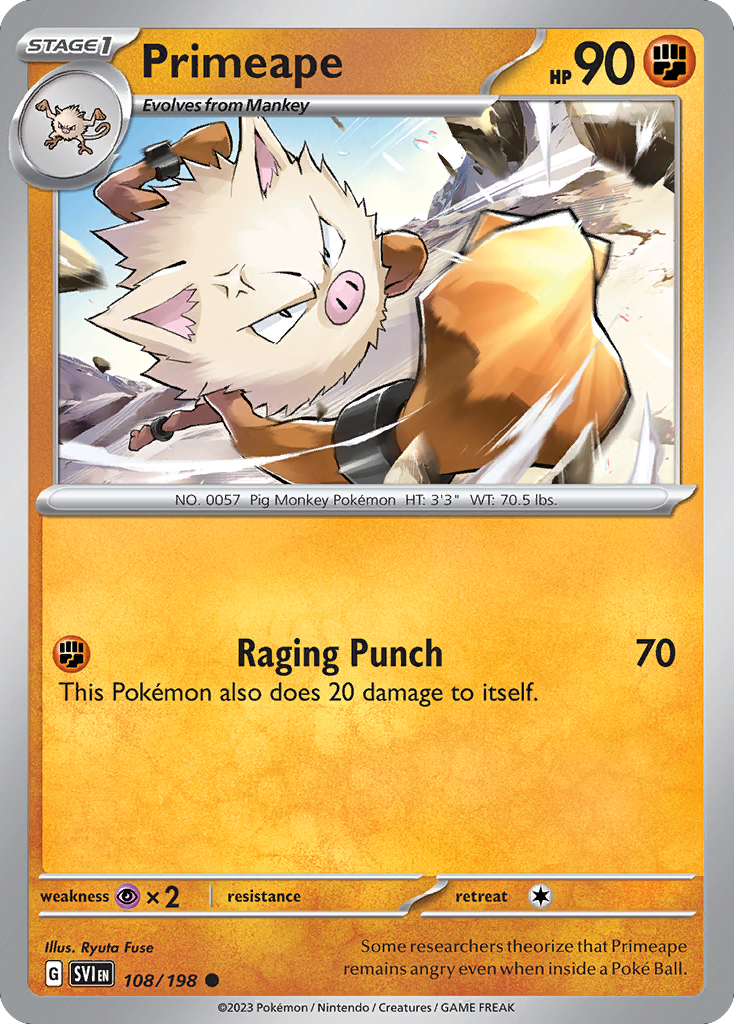 Primeape 108 Common card from Scarlet & Violet