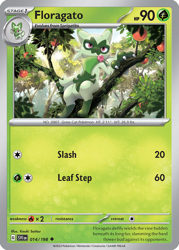 Floragato 14 Uncommon card from Scarlet & Violet