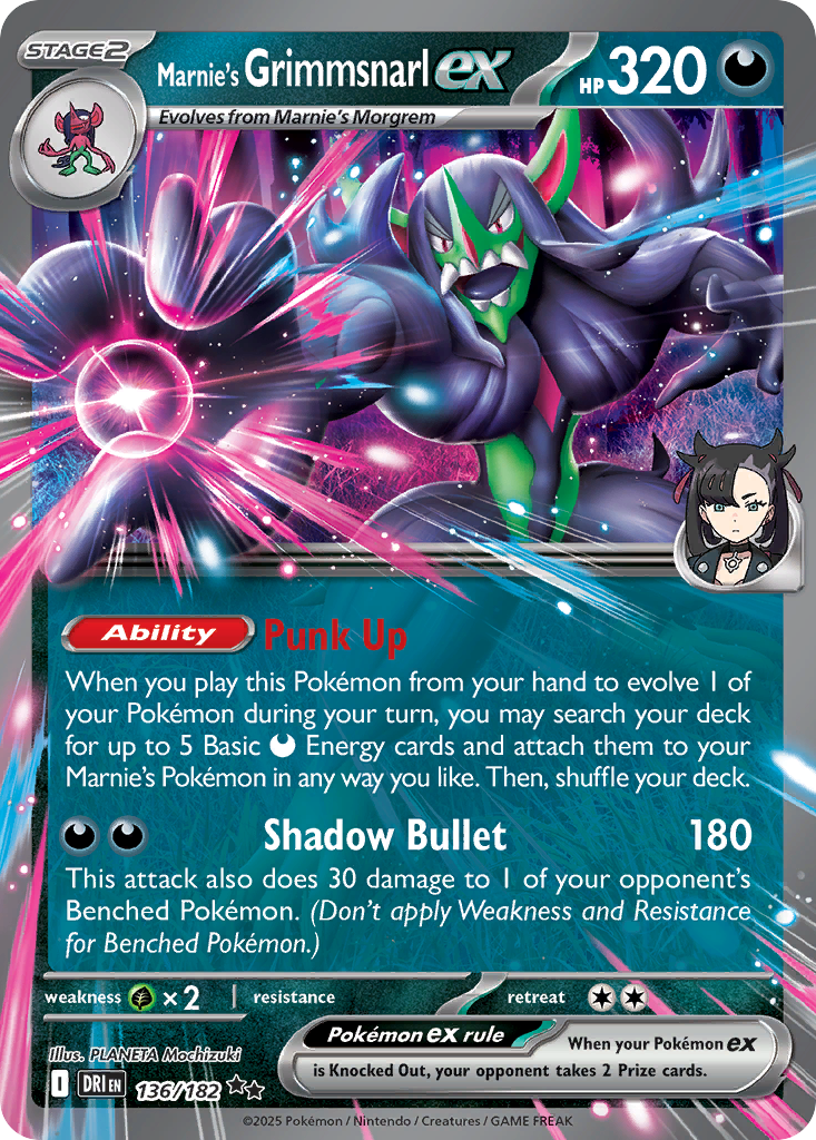 Marnie's Grimmsnarl ex 136 Double Rare card from Destined Rivals